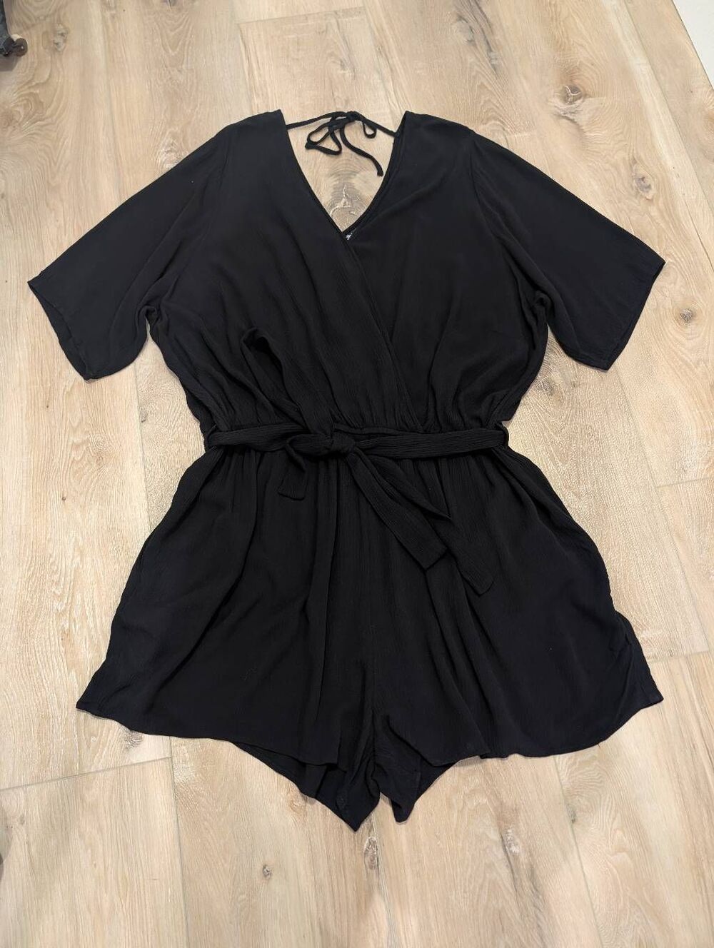 City Chic Playsuit Romper Black Flowy Boho Gypsy 2XL 20 Belted Pockets